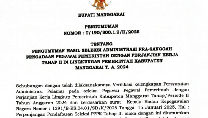Pemda Manggarai Umumkan Hasil Seleksi Administrasi PPPK BKN 2024 Periode II