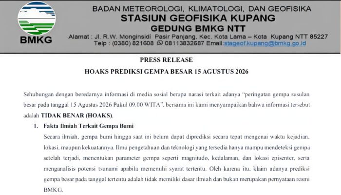 Prediksi Gempa Susulan Besar, BMKG Kupang Pastikan Informasi Tersebut Hoaks